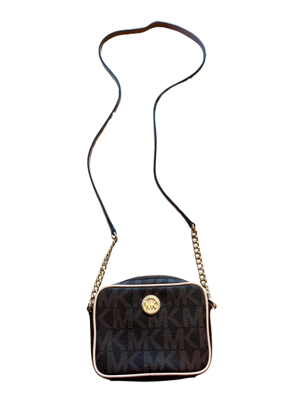 Michael Kors small (mini) crossbody Fulton brown - top zip EUC!